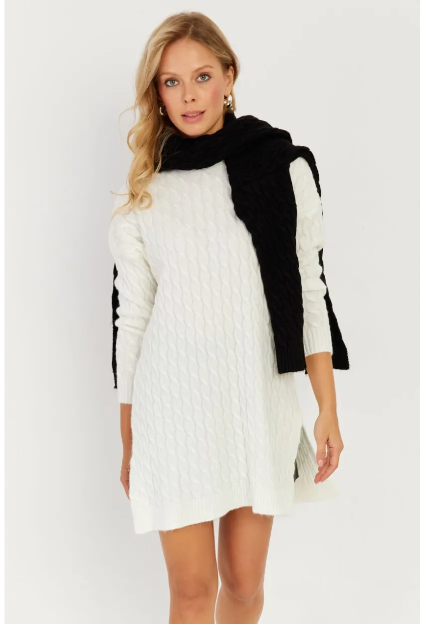 Kadın Ekru Saç Örgülü Triko Tunik KZ2505