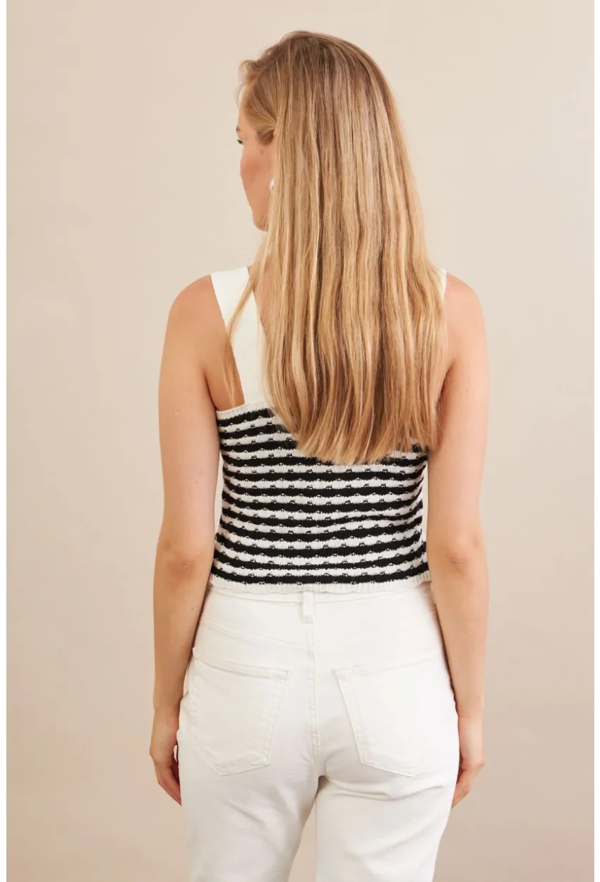 Kadın Ekru-Siyah Dügümlü Triko Bluz ZH03-90