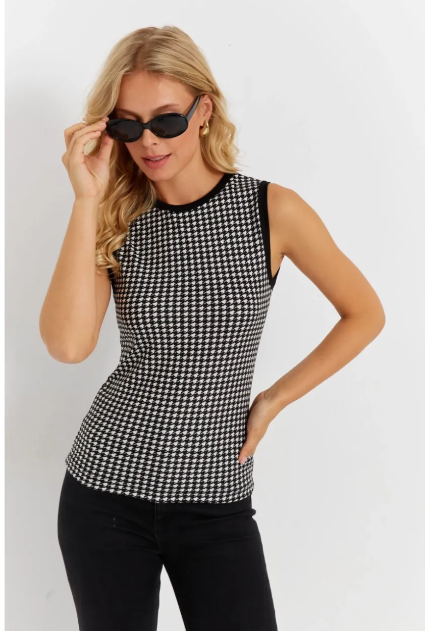 Kadın Ekru-Siyah Kazayağı Bluz EY2869