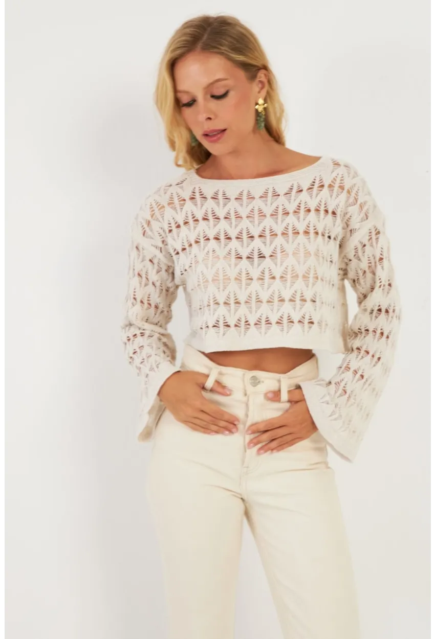 Kadın Ekru Triko Bluz YV254