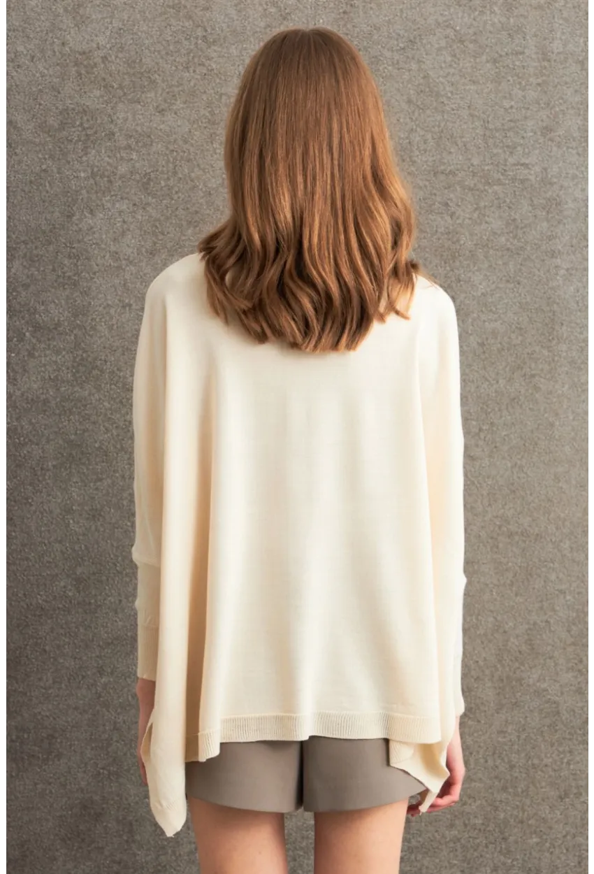 Kadın Ekru V Yaka Salaş Bluz YV304