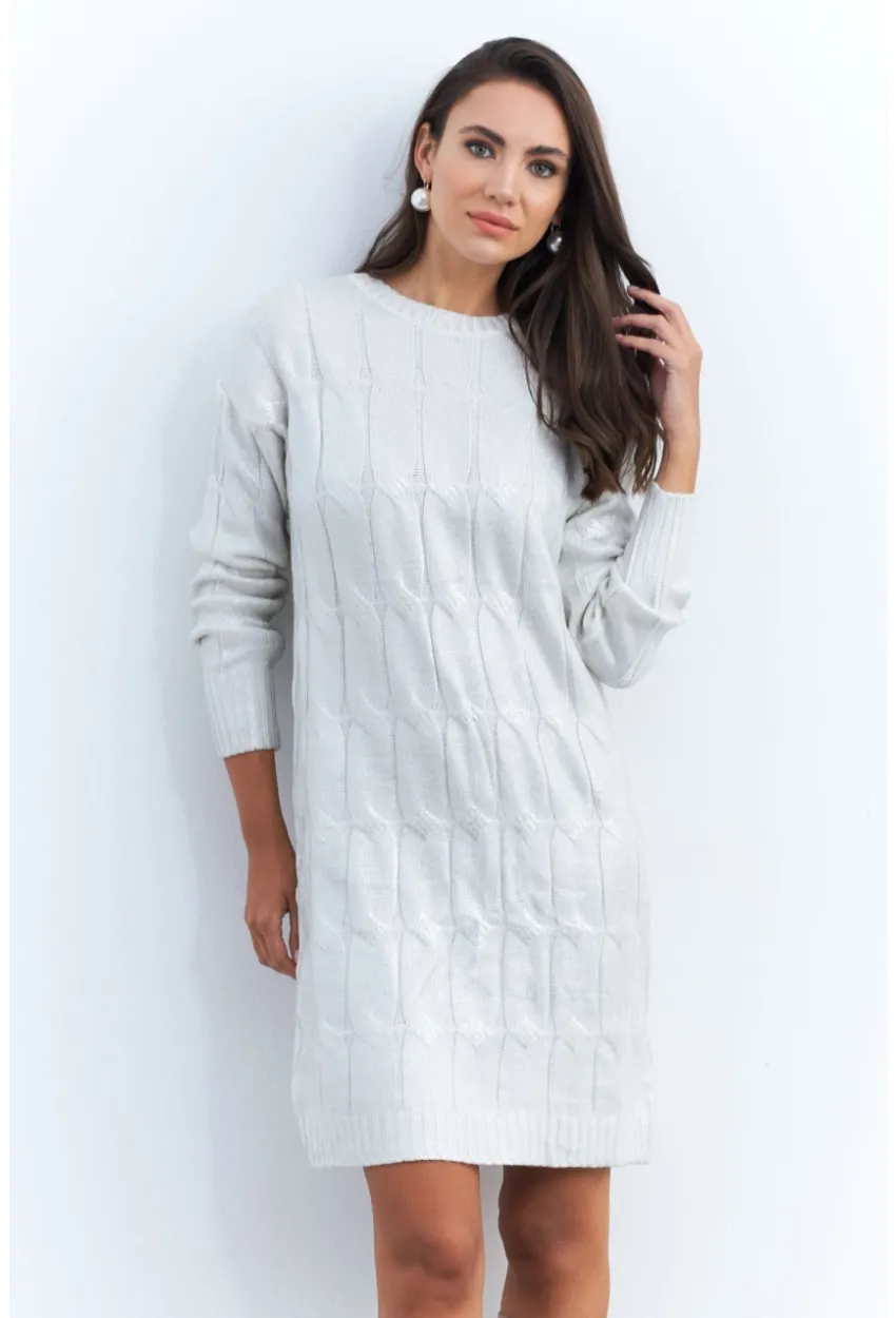Kadın Ekru Varaklı Triko Midi Elbise NAR446