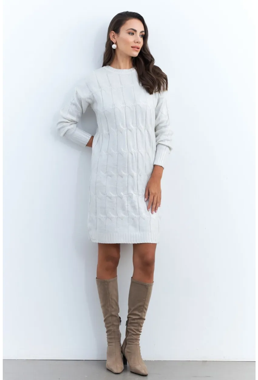 Kadın Ekru Varaklı Triko Midi Elbise NAR446