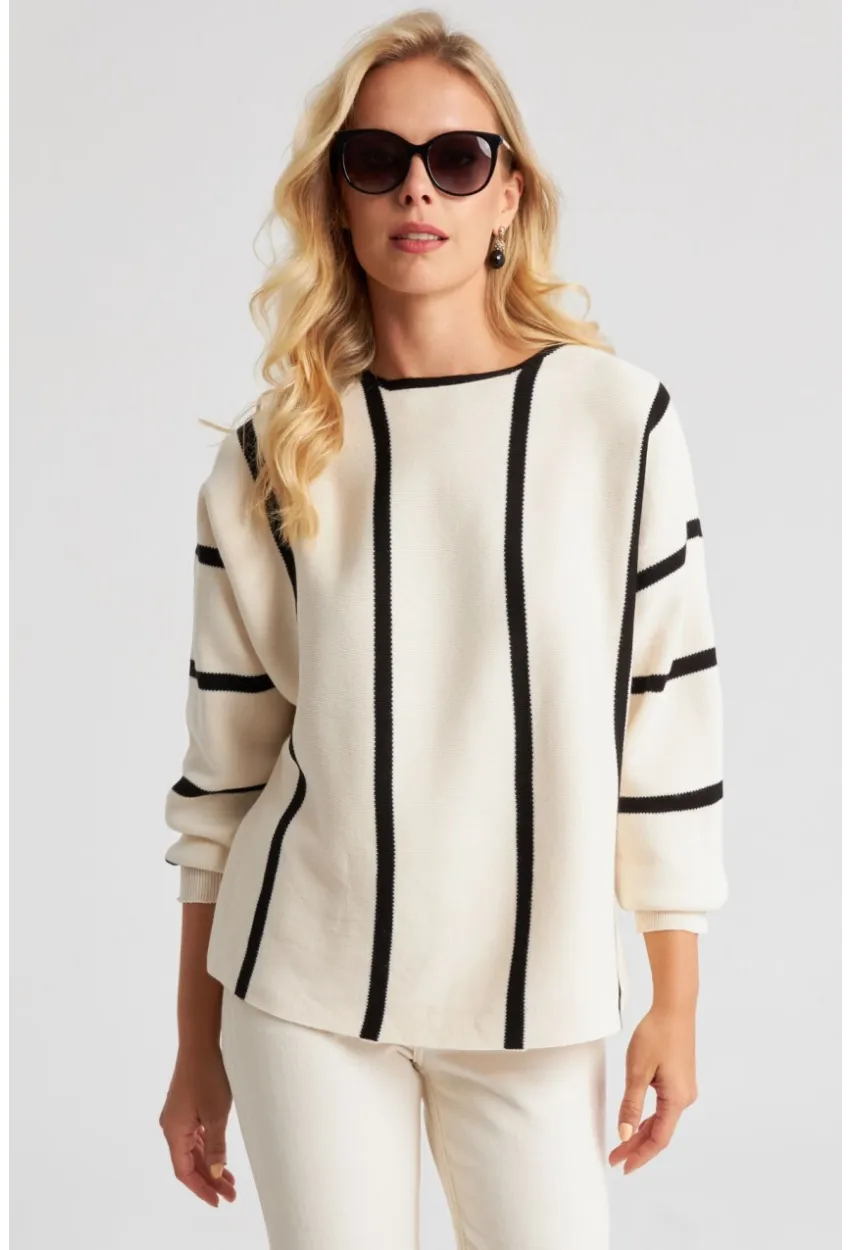 Kadın Ekru Yarasa Kol Triko Kazak YZ522