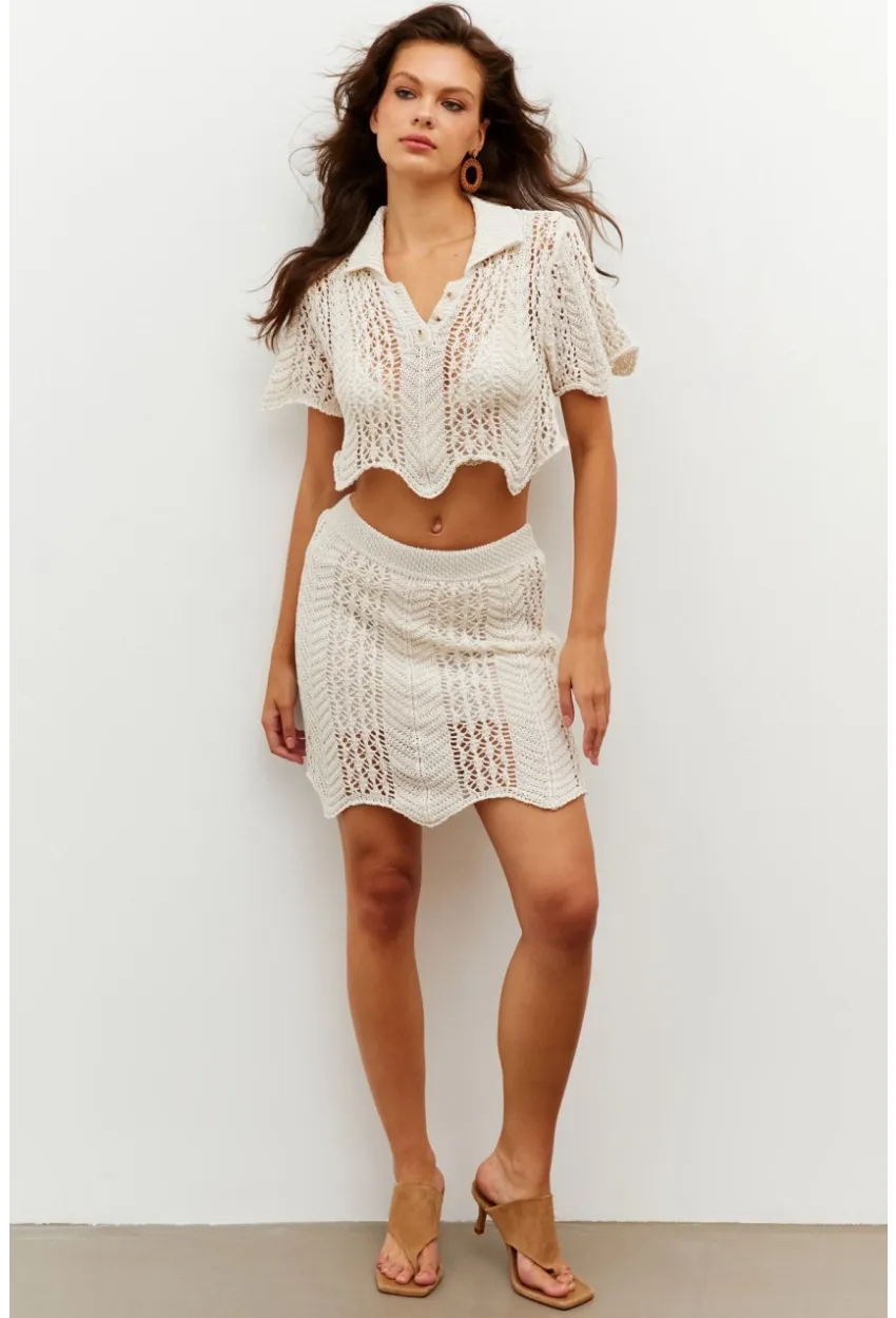 Kadın Ekru Yarım Astarlı Triko Mini Etek MİW5851-10
