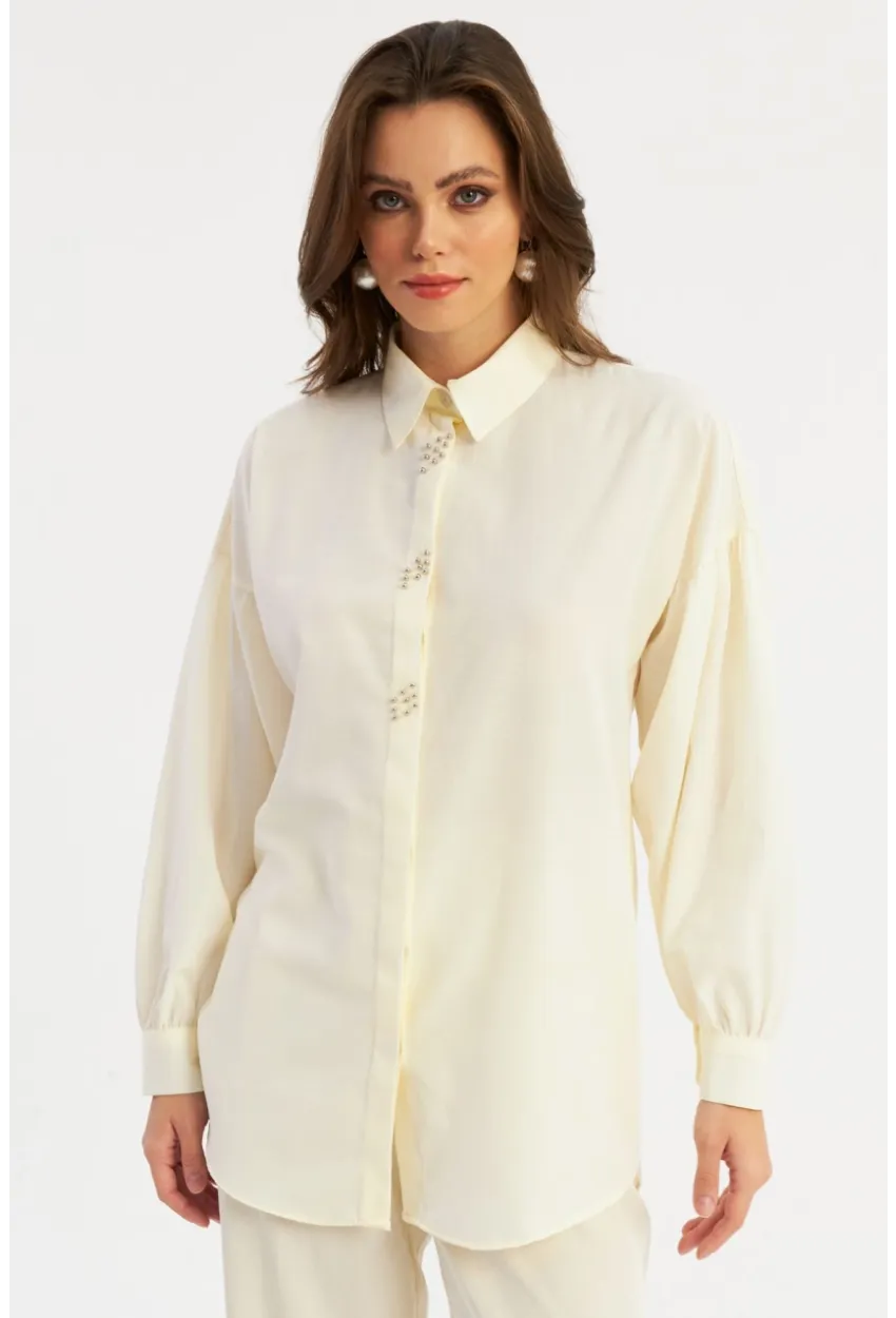 Kadın Ekru Zımbalı Gömlek MASF08