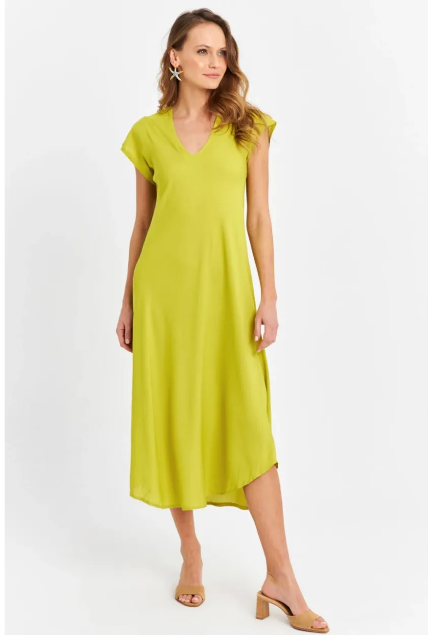 Kadın Fıstık Yeşil V Yaka Midi Elbise PC22649