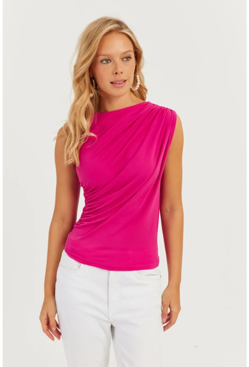 Kadın Fuşya Büzgülü Bluz YZ625