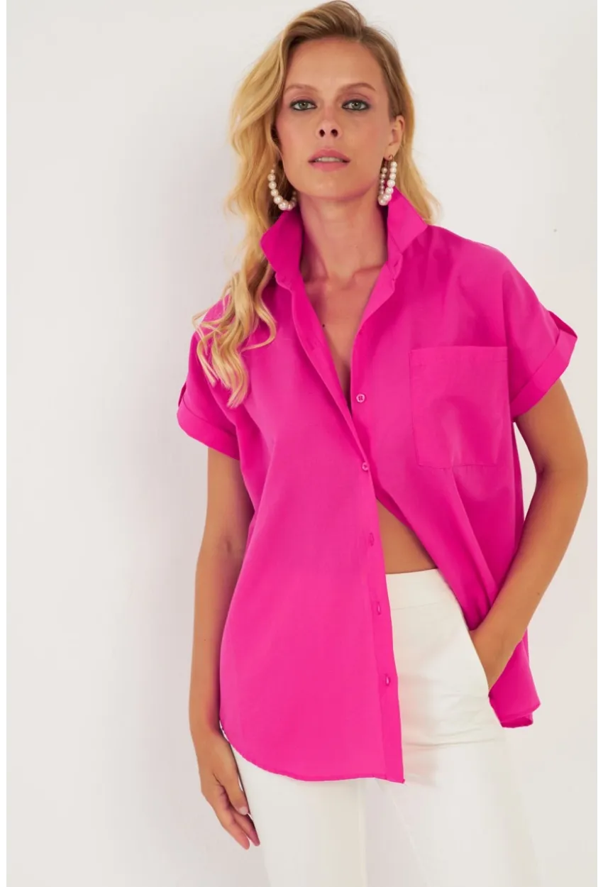 Kadın Fuşya Cepli Gömlek ZER410
