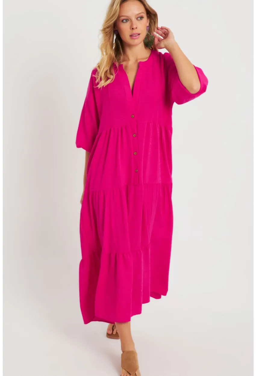 Kadın Fuşya Salaş Midi Elbise MQ982