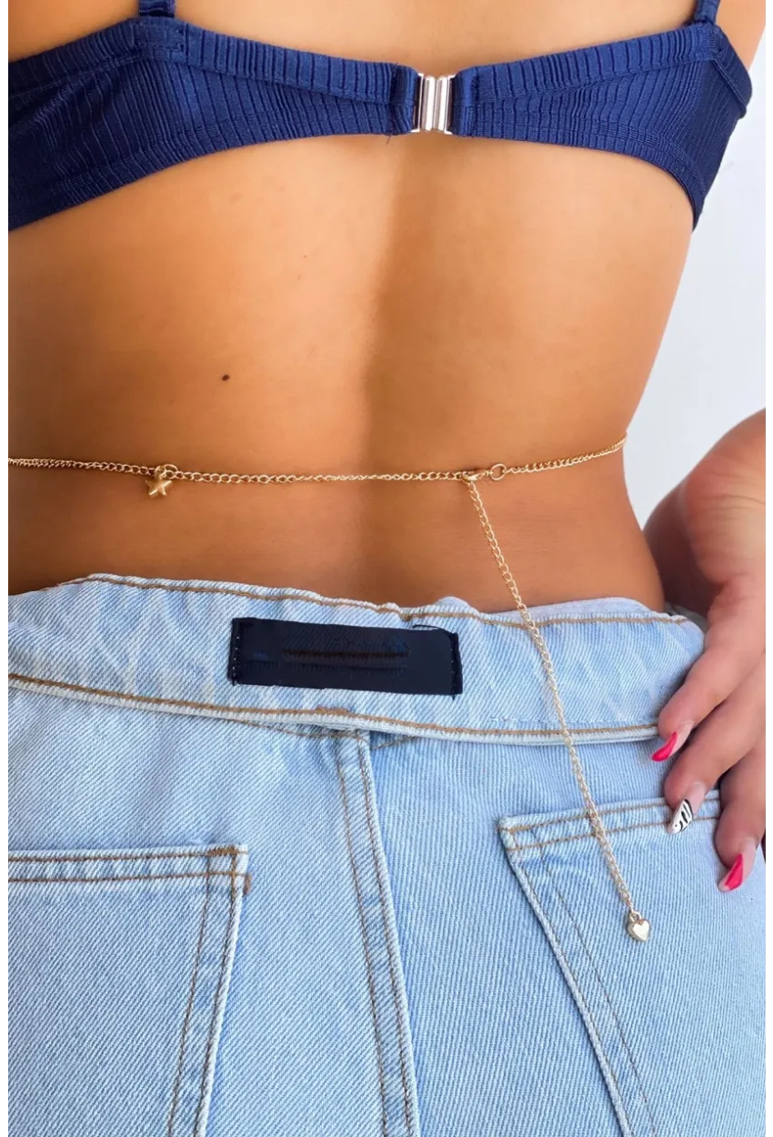 Kadın Gold Rengi Yıldız Detaylı Bel Zinciri BE652