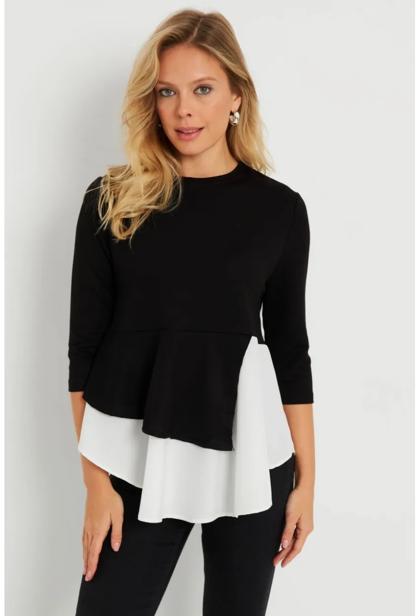 Kadın Gömlek Detaylı Bluz Siyah ST6025