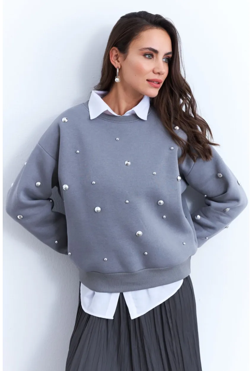 Kadın Gri Aksesuarlı Sweatshirt PP6451