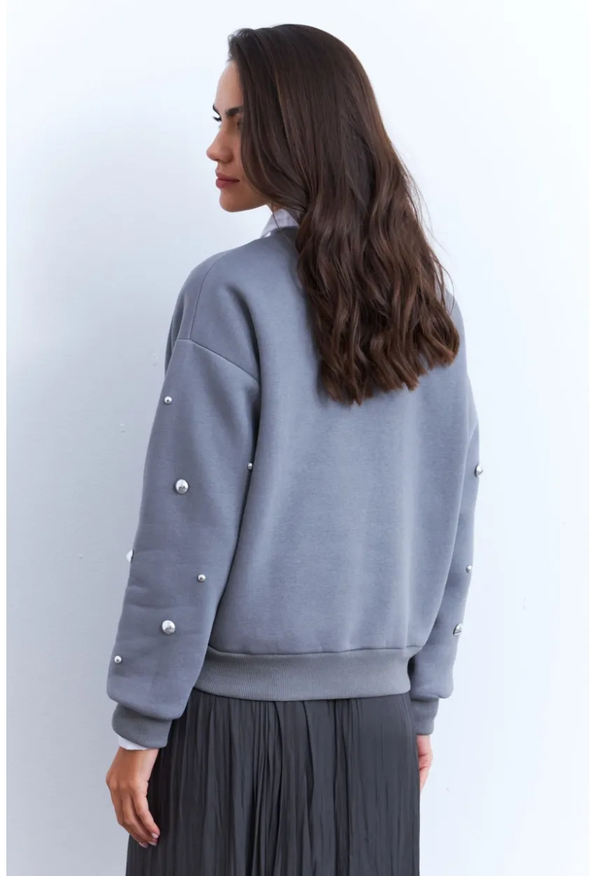 Kadın Gri Aksesuarlı Sweatshirt PP6451