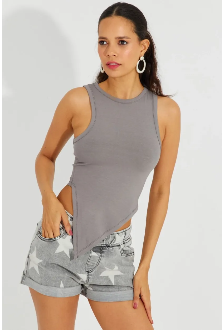 Kadın Gri Asimetrik Bluz B2734