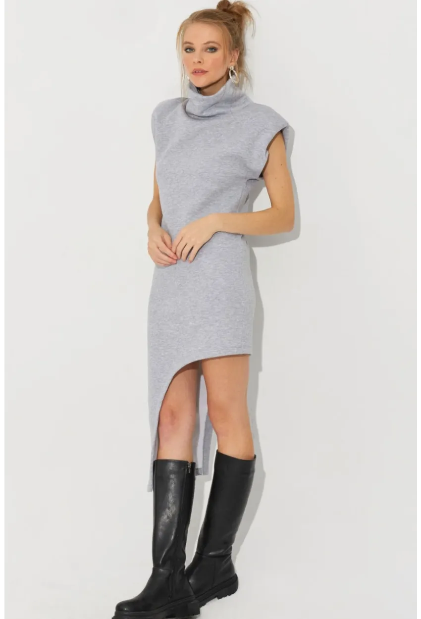 Kadın Gri Asimetrik Midi Elbise SF2196