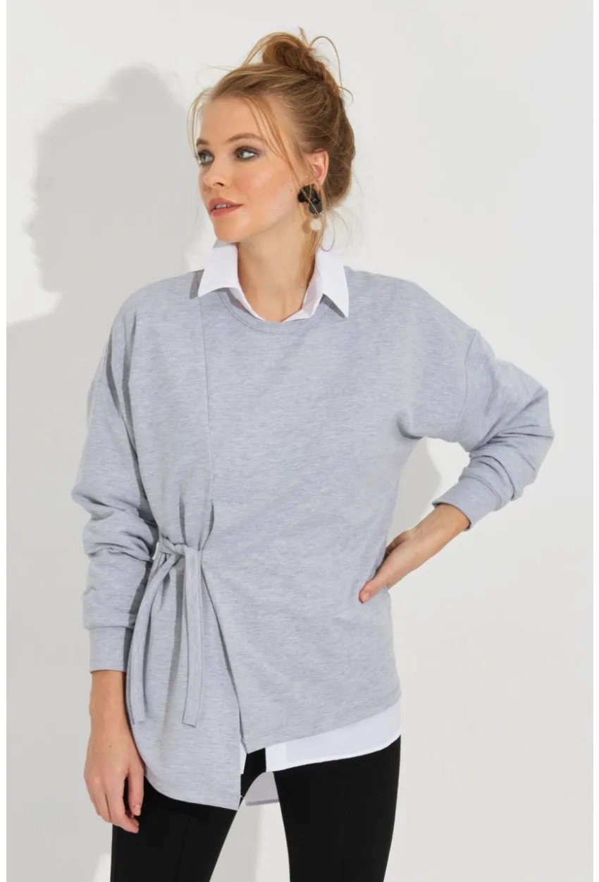 Kadın Gri Bağlamalı Sweatshirt Yİ2493