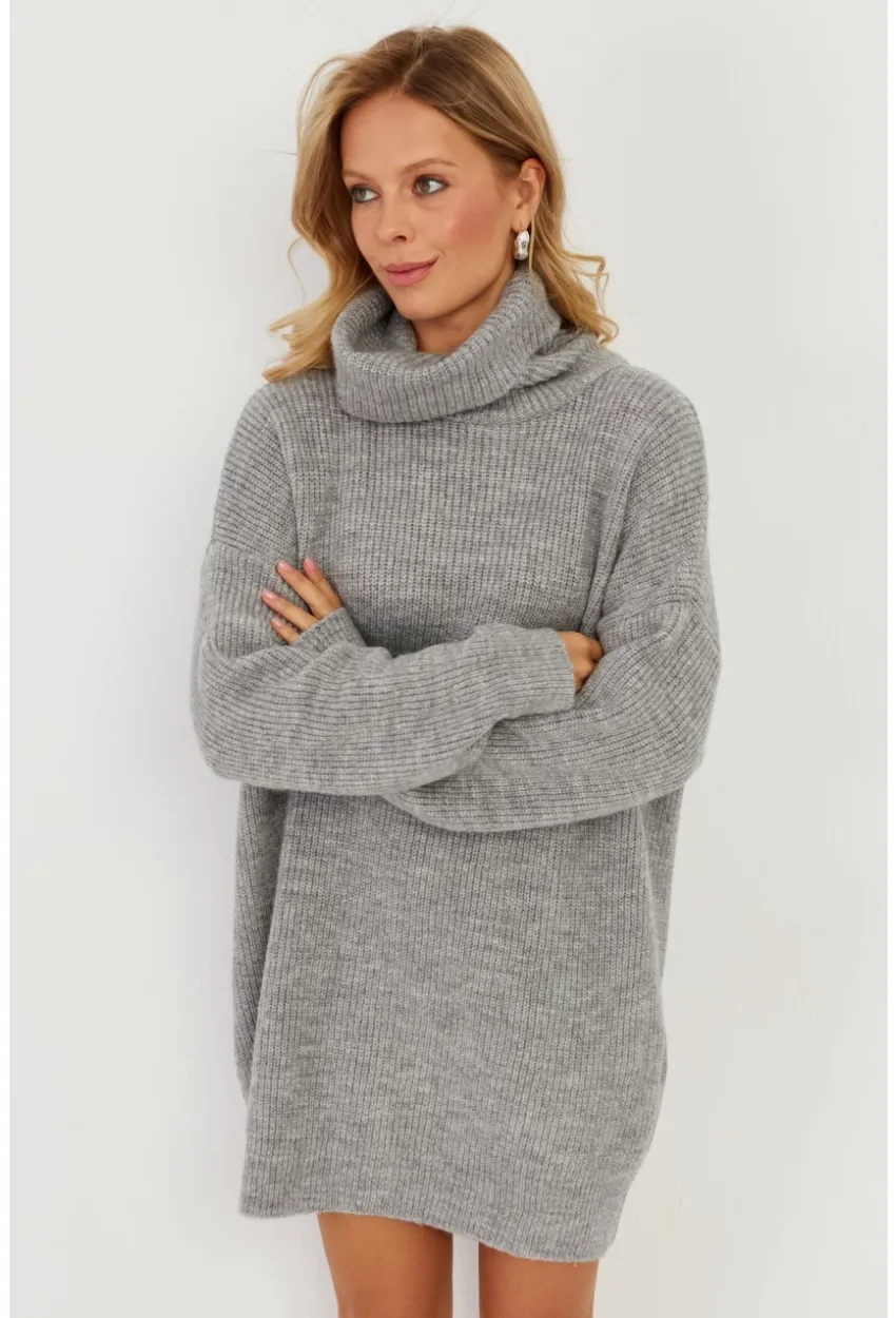 Kadın Gri Balıkçı Yaka Triko Tunik KZ2504