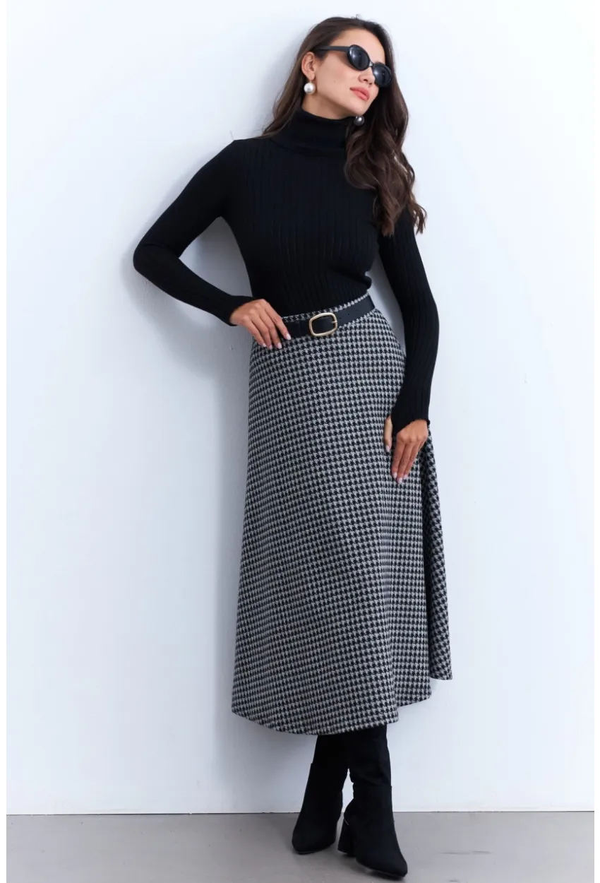 Kadın Gri Desenli Çan Etek MLON3007