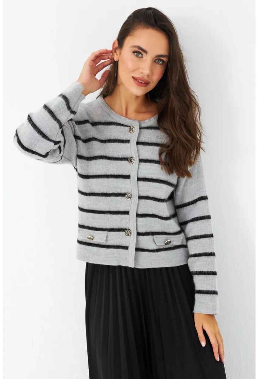 Kadın Gri Düğme Detaylı Hırka MCNG800