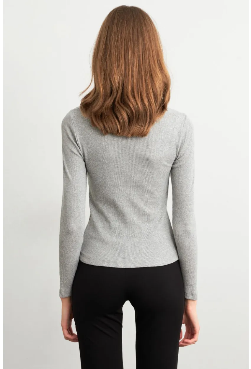 Kadın Gri Kare Yaka Kaşkorse Bluz GA101