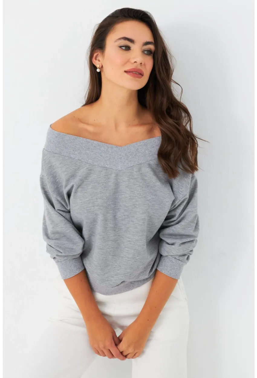 Kadın Gri Kısa Sweatshirt TF16