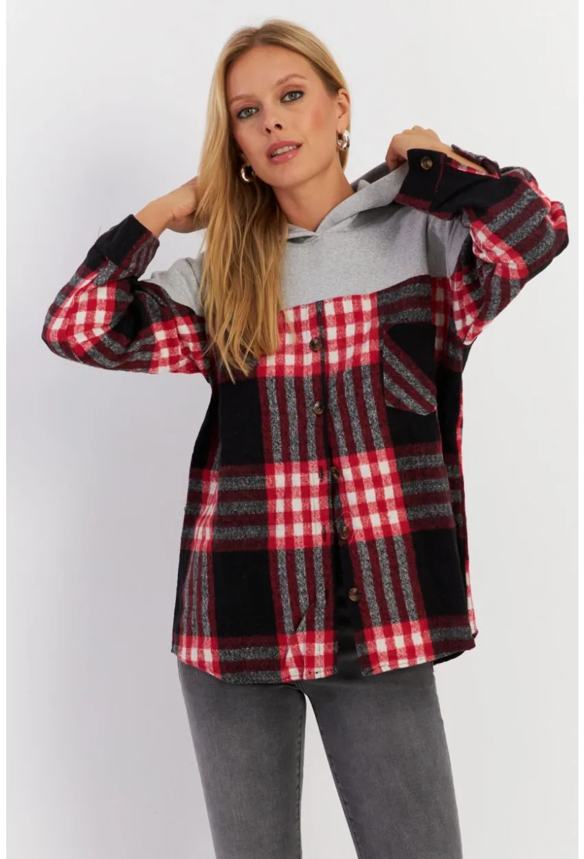 Kadın Gri Kontrast Düğmeli Sweatshirt YLE004