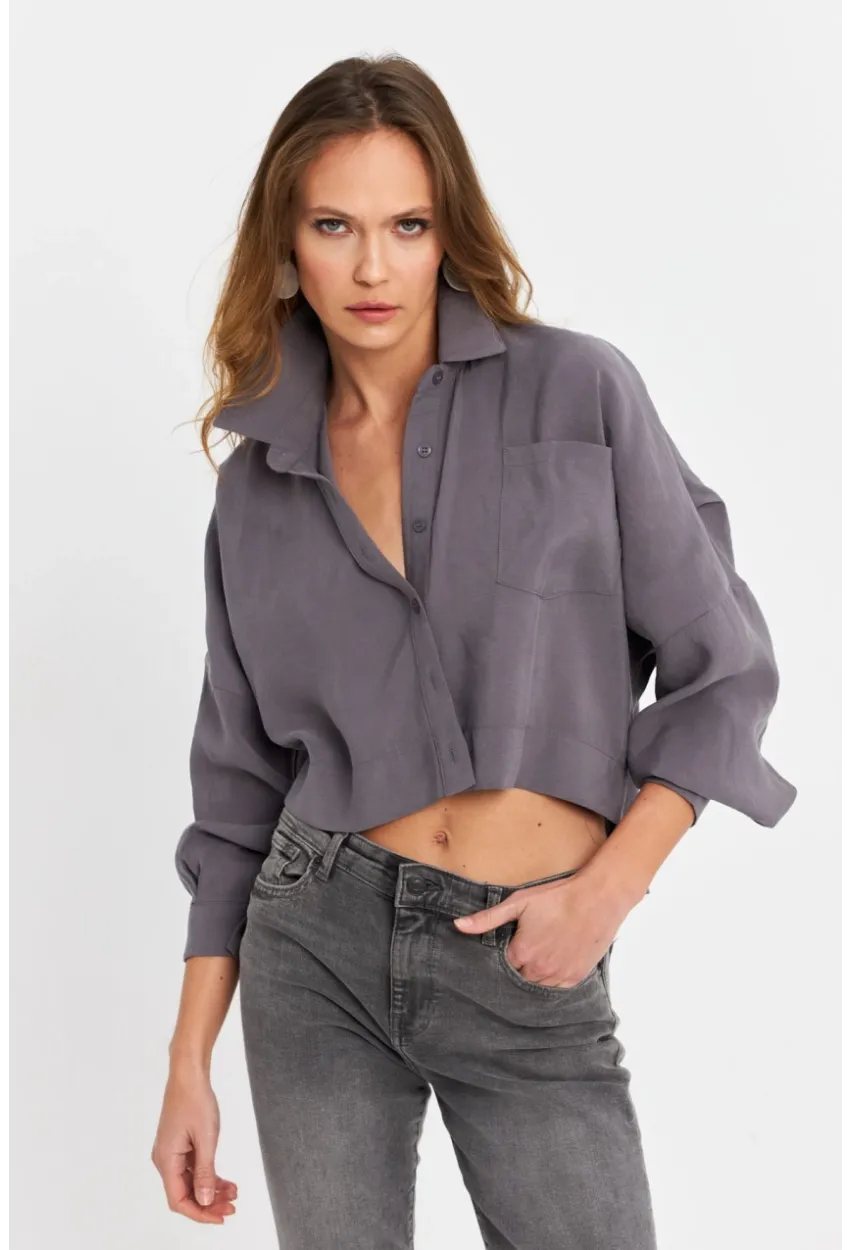 Kadın Gri Kupra Gömlek SB3061