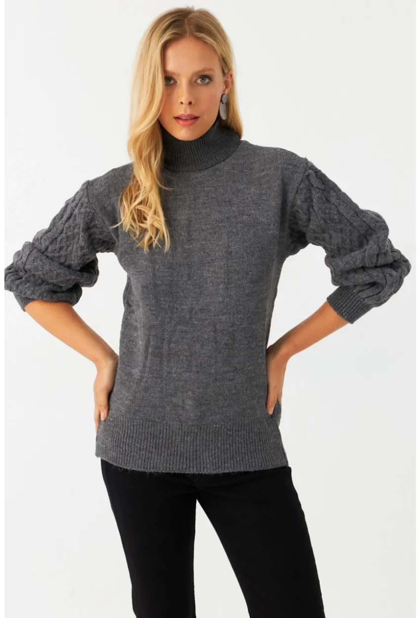 Kadın Gri Pencereli Kazak SE3