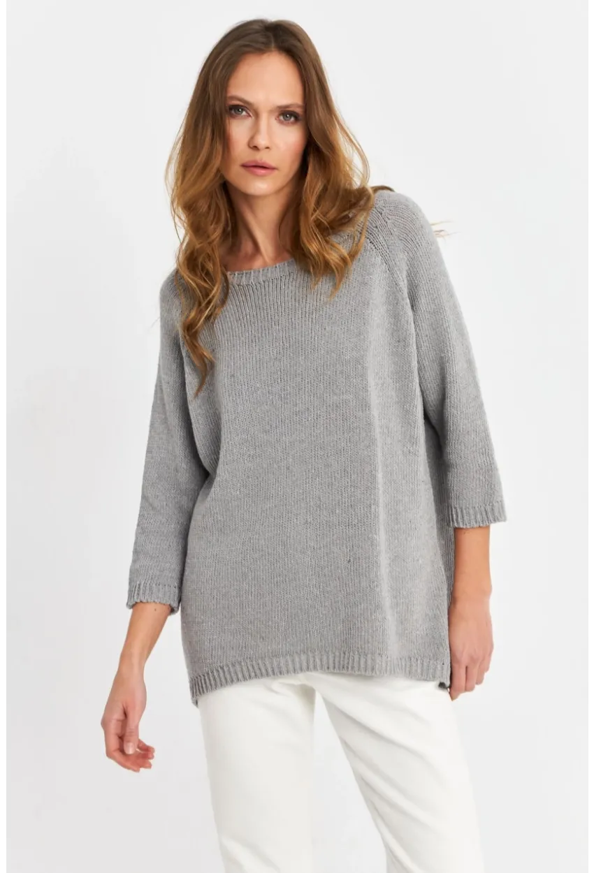 Kadın Gri Sırtı Damla Triko Bluz YV267