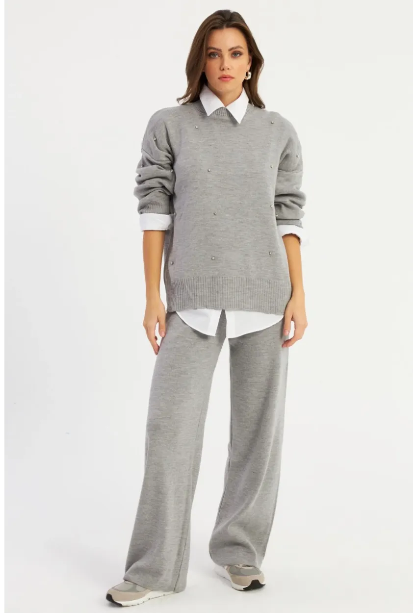 Kadın Gri Taşlı Alt Üst Takım MYİL10