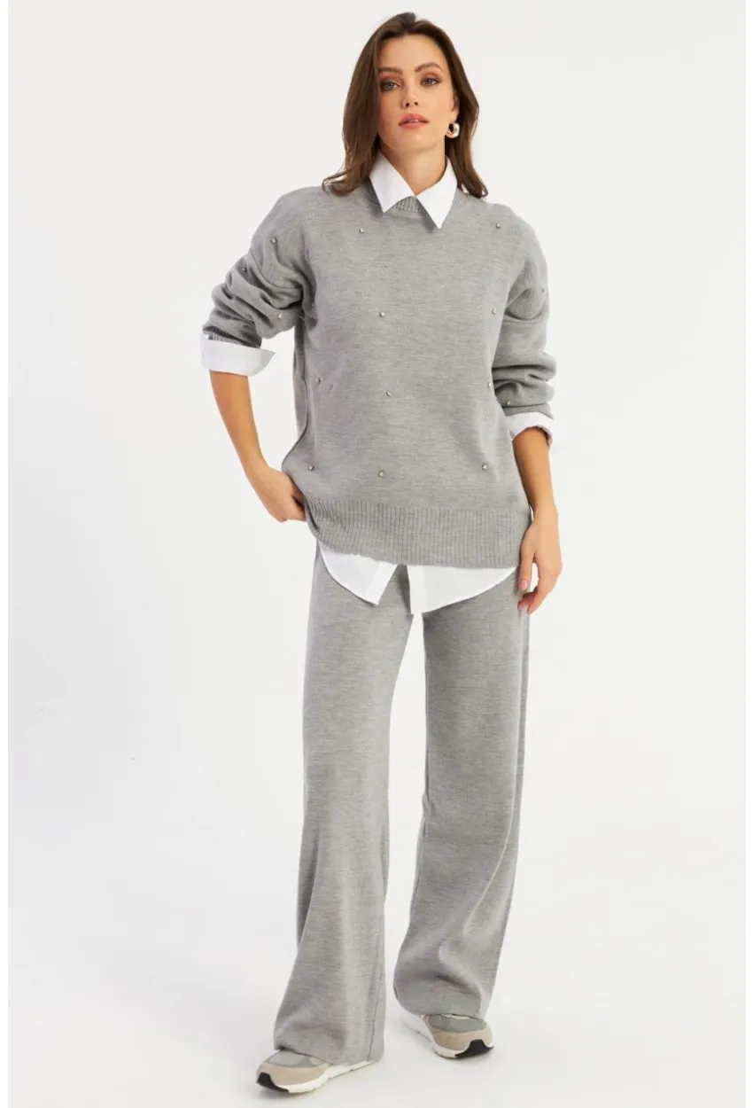 Kadın Gri Taşlı Alt Üst Takım MYİL10