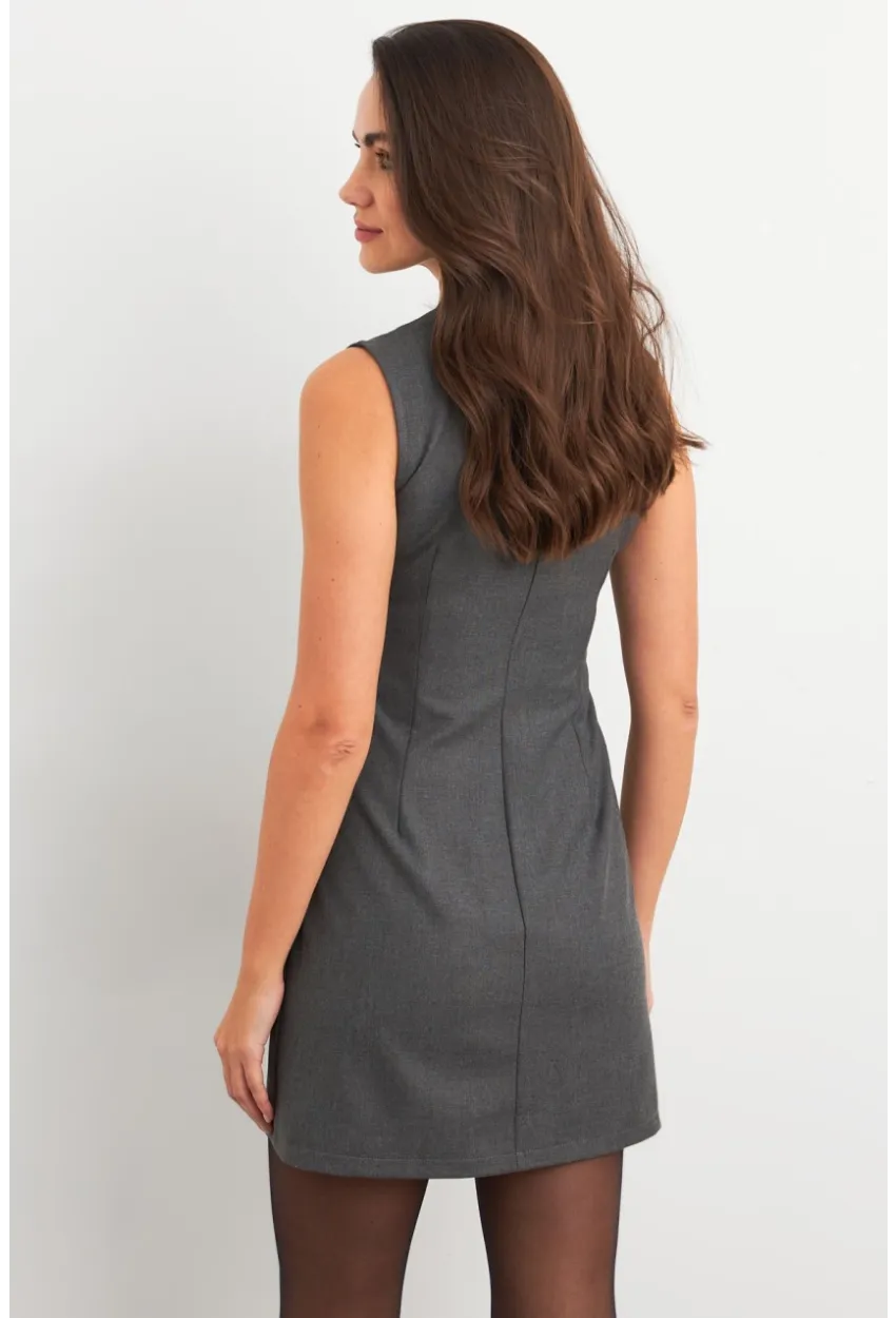 Kadın Gri Yandan Fermuarlı  Basic Midi Elbise ELA6821