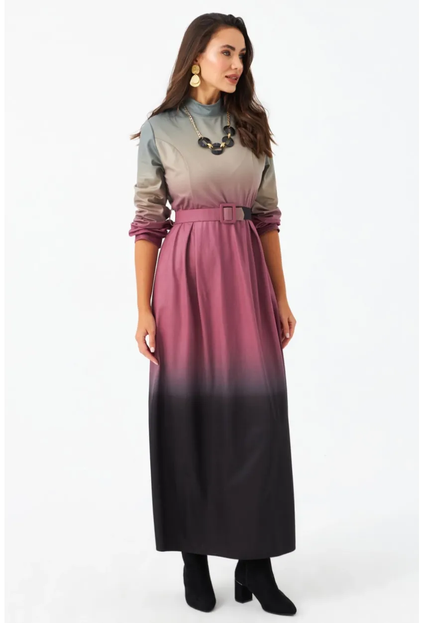 Kadın Gül Kurusu Kemerli Maxi Elbise MHAD4974