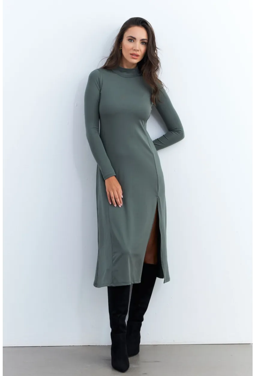 Kadın Haki Balıkçı Yaka Midi Elbise HOR15