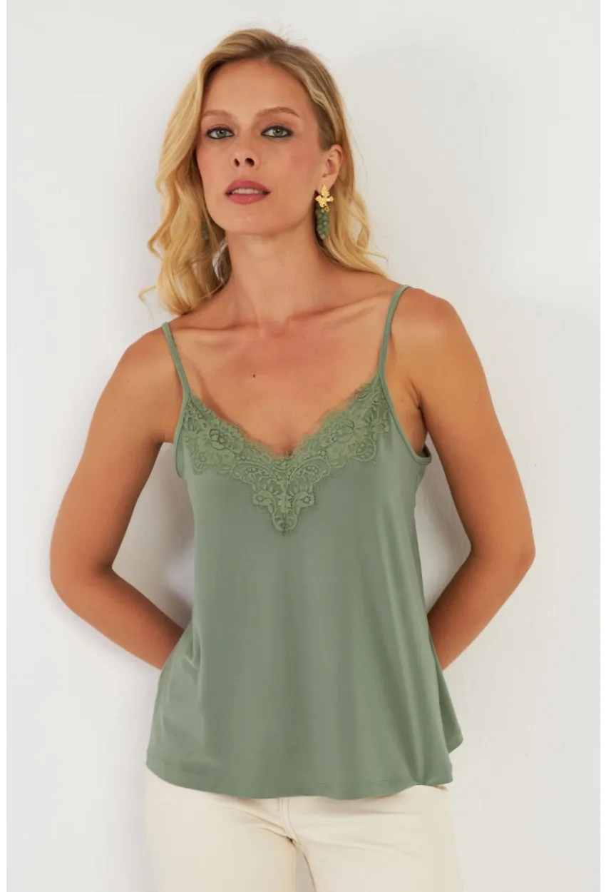 Kadın Haki Dantelli Atlet AYD353