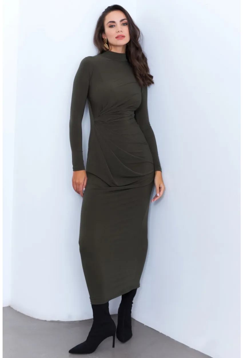 Kadın Haki Drapeli Maxi Elbise LİK12