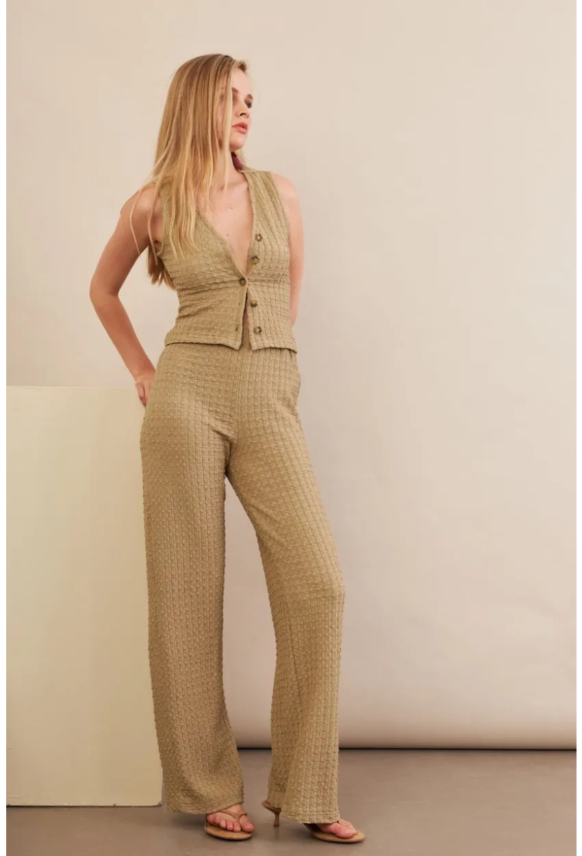 Kadın Haki Gofre Yelek Pantalon Takım FLU330