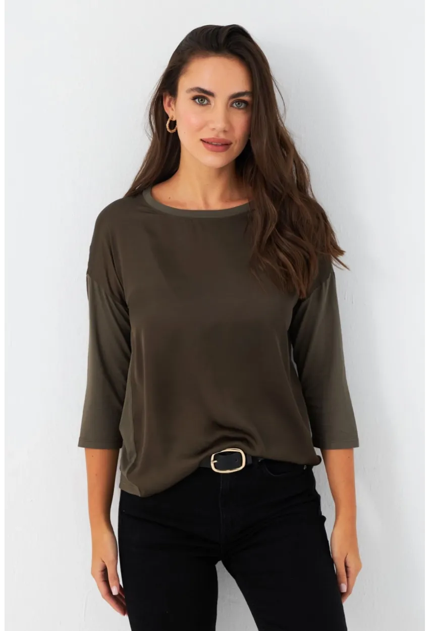 Kadın Haki Önü Saten Bluz MAYD16