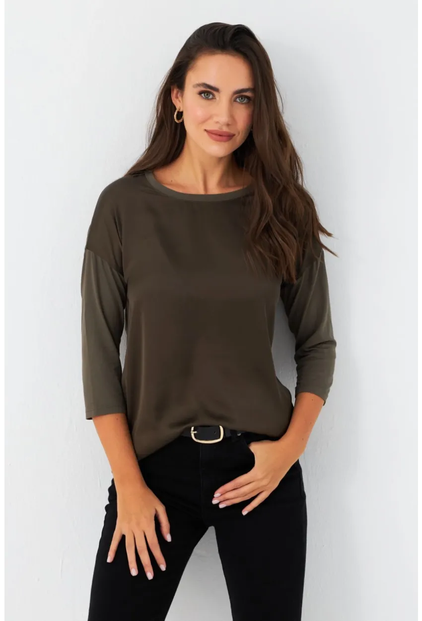 Kadın Haki Önü Saten Bluz MAYD16