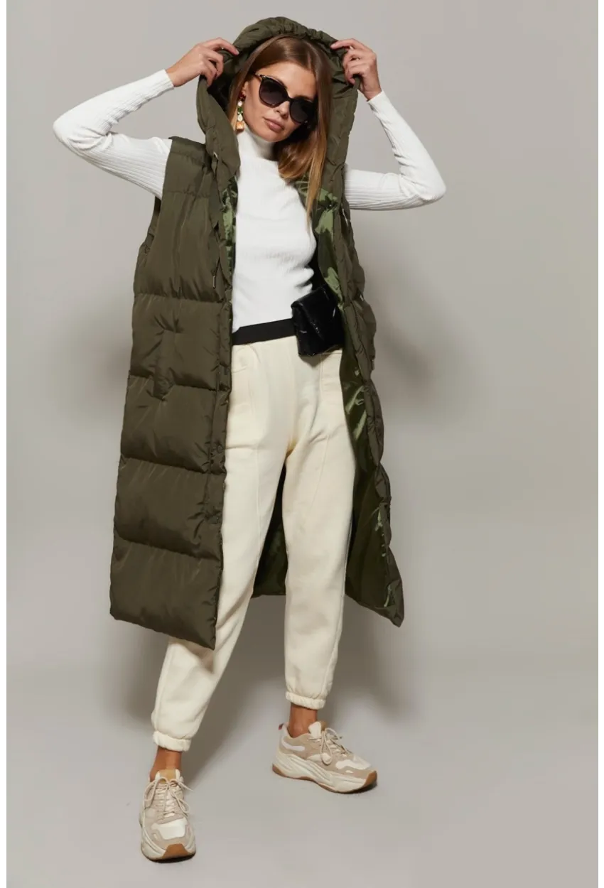 Kadın Haki Uzun Şişme Yelek DAF05