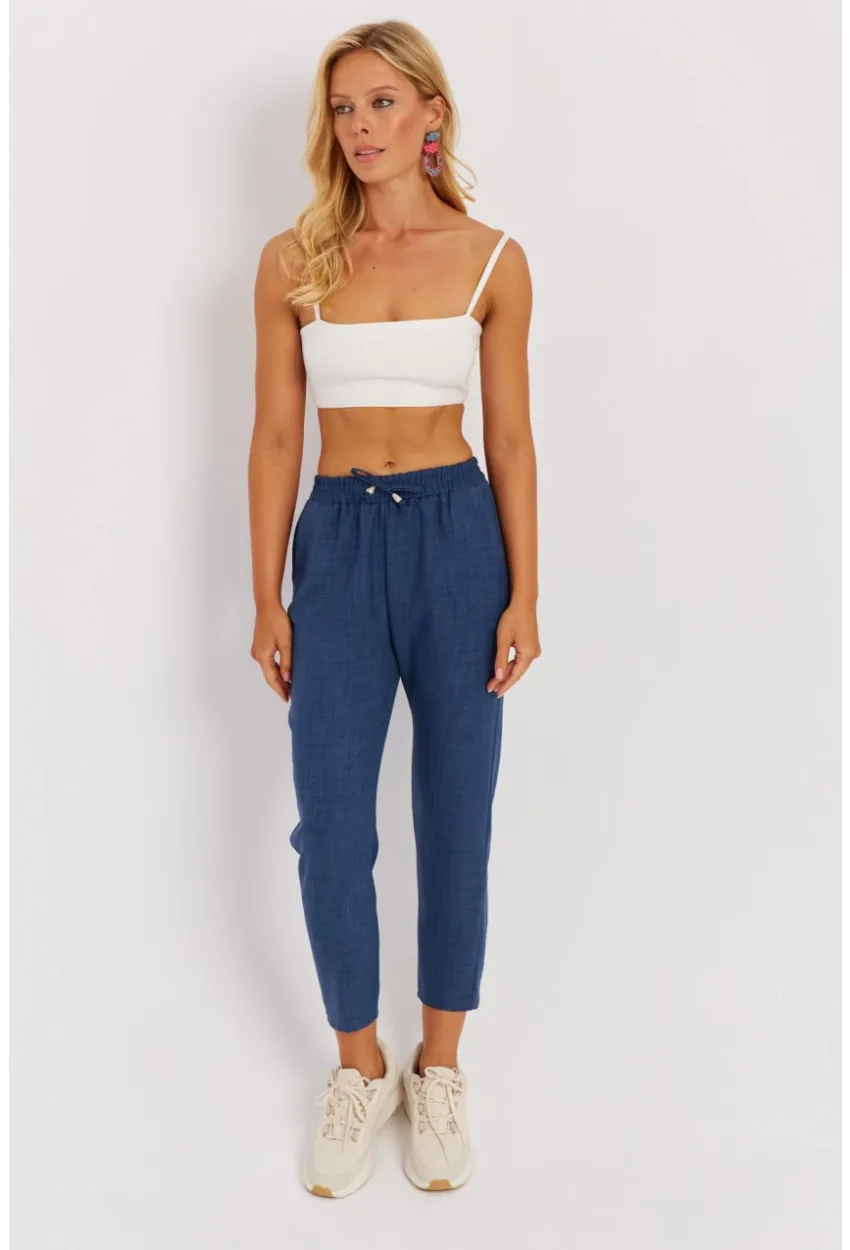 Kadın İndigo Beli Lastikli Pantolon GÇ161