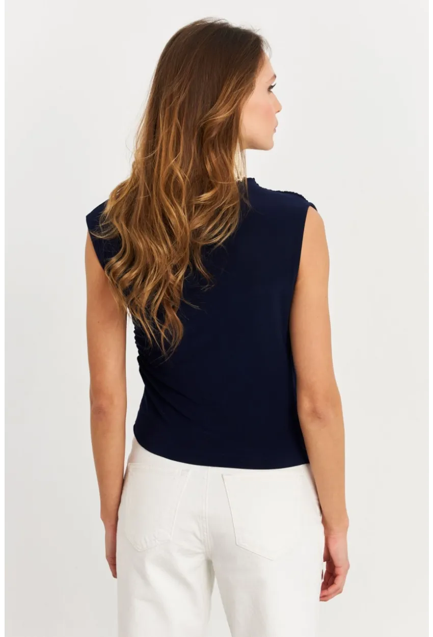 Kadın İndigo Büzgülü Kolsuz Bluz LPP1205-90