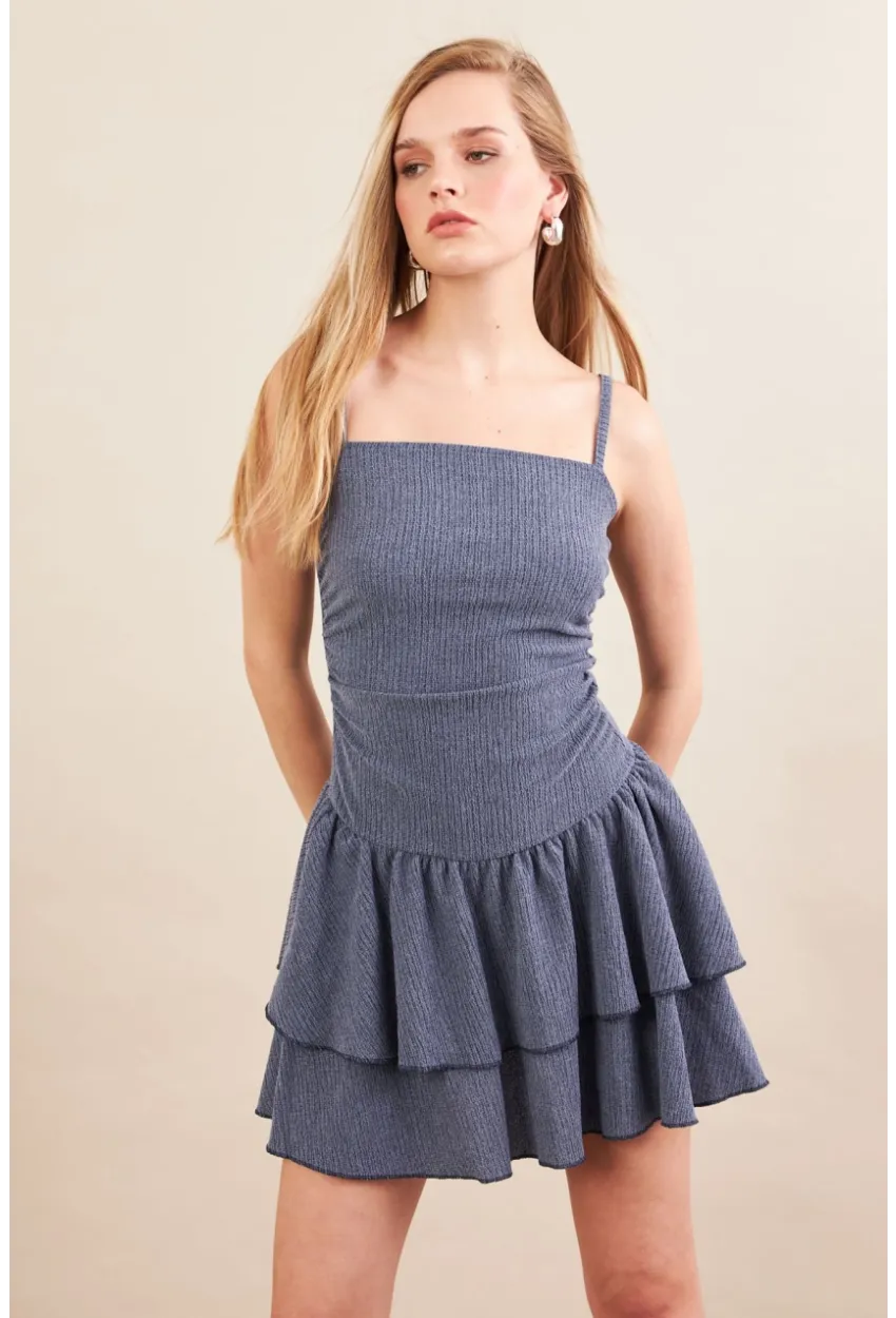 Kadın İndigo Fırfırlı Mini Elbise MOD7593