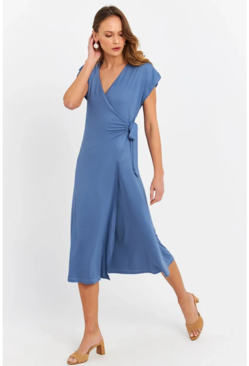 Kadın İndigo Kruvaze Midi Elbise EY3044