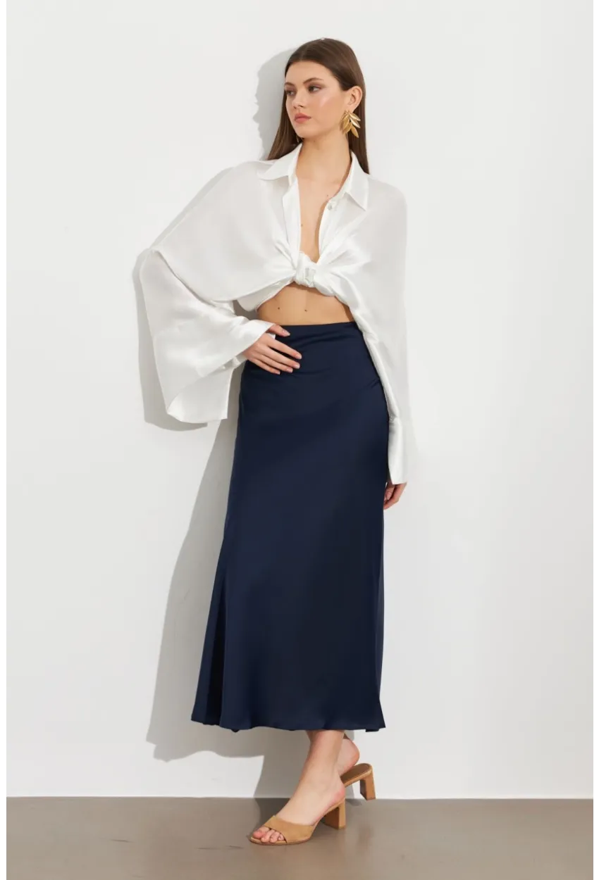 Kadın İndigo Saten Çan Etek SE20