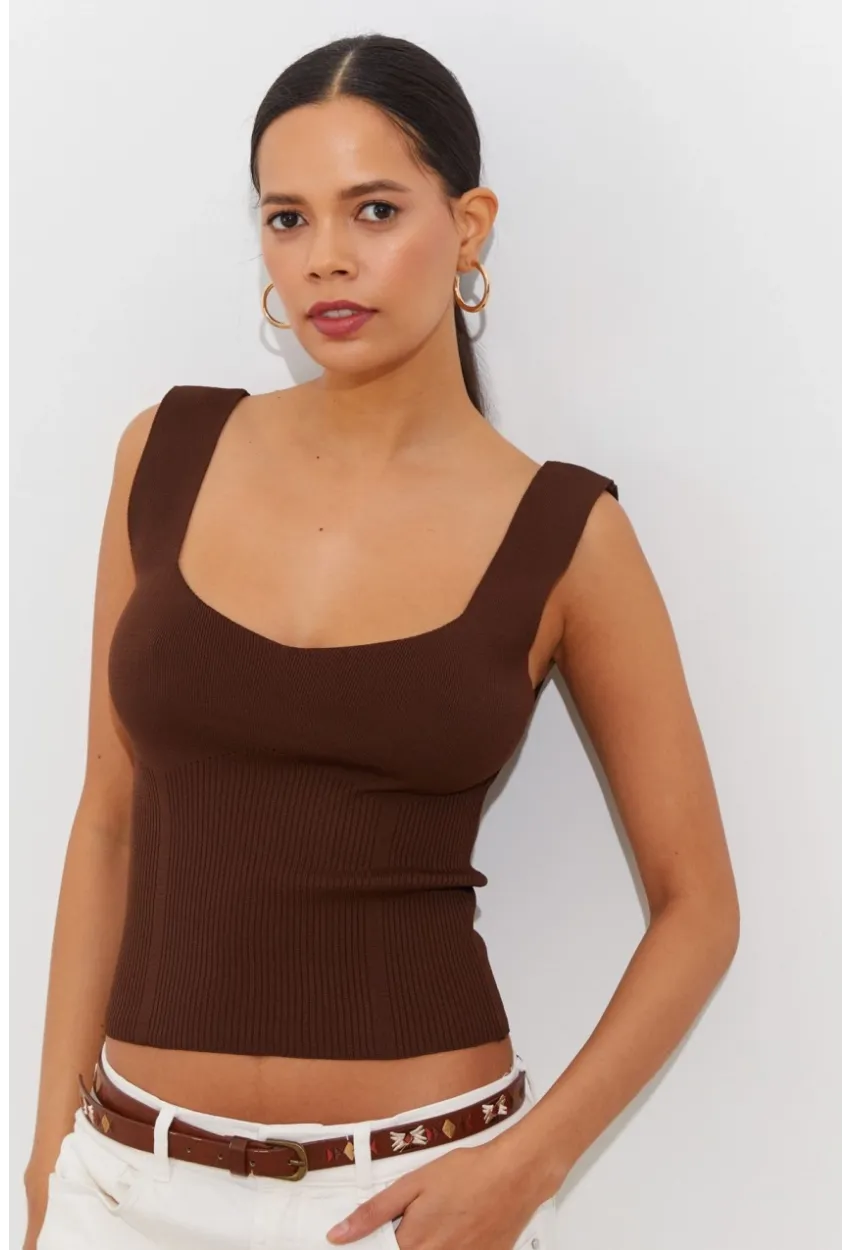 Kadın Kahve Triko Atlet YV117