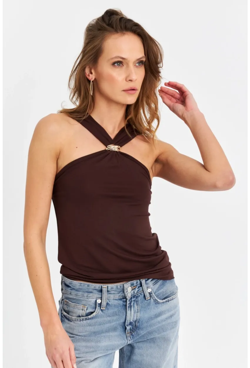 Kadın Kahverengi Aksesuarlı Bluz EY3068