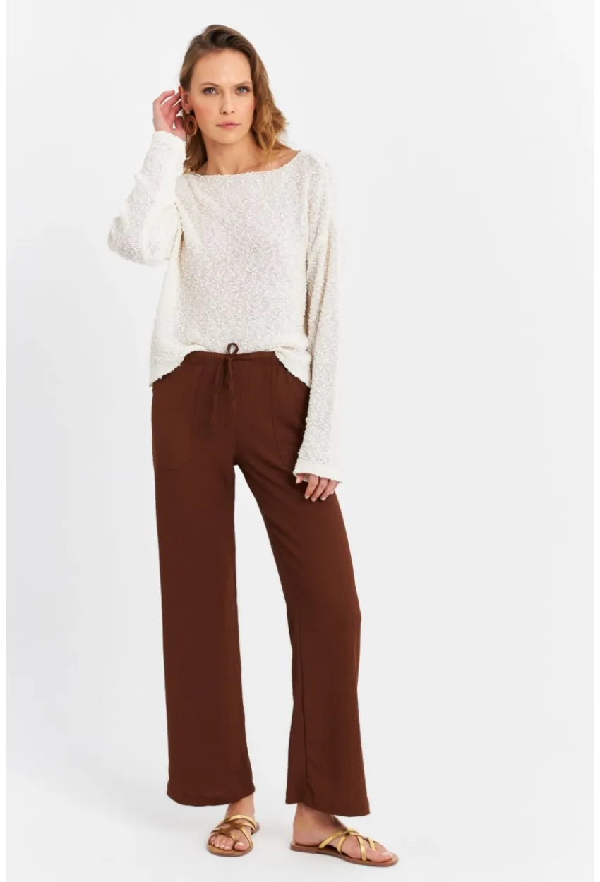 Kadın Kahverengi Beli Lastikli Palazzo Pantolon ATS80745