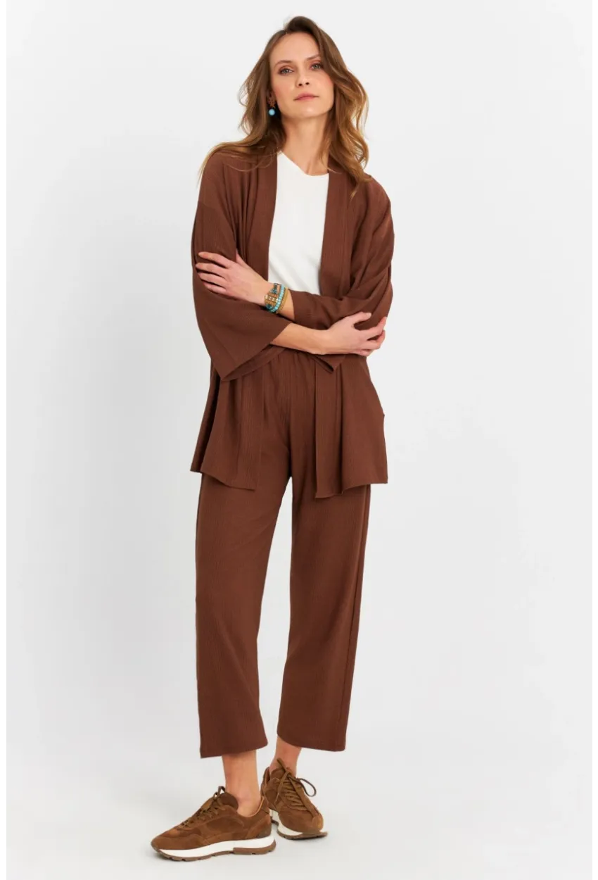 Kadın Kahverengi Bürümcük Alt-Üst Pantolon Takım MRU6728